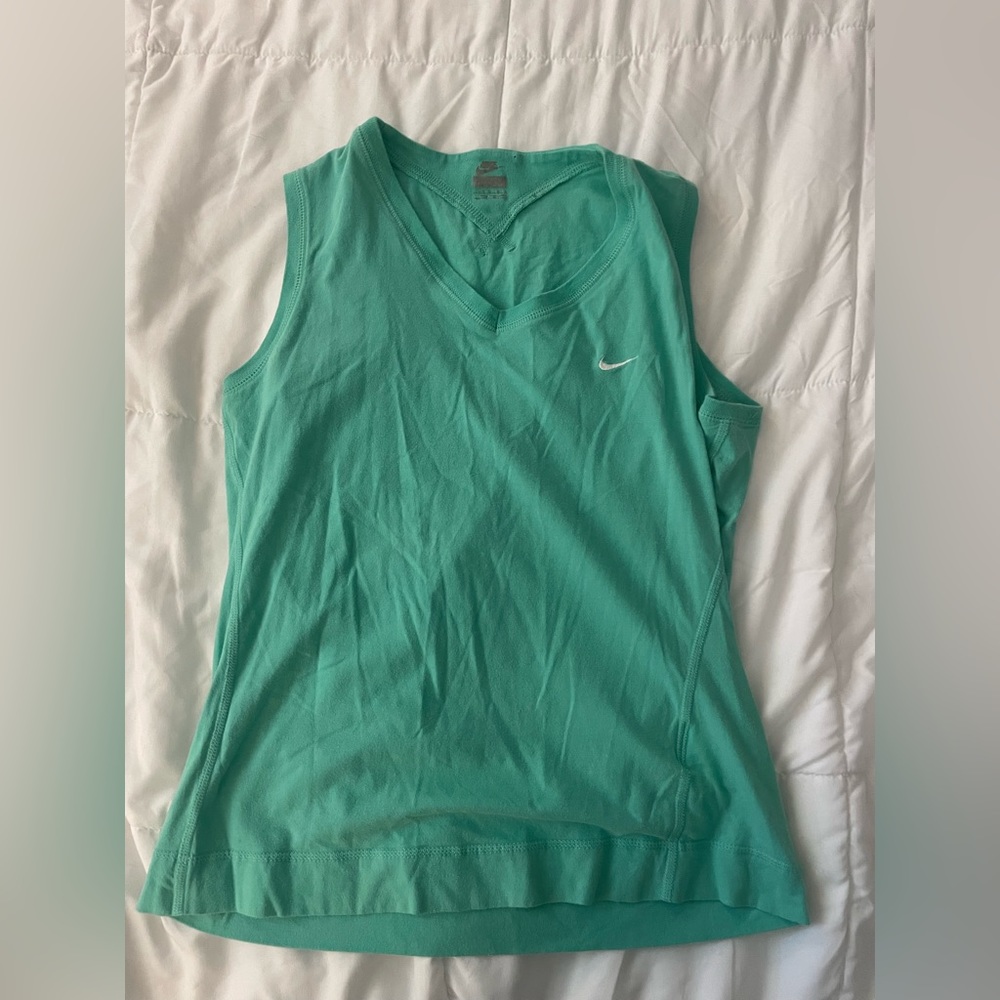 Nike Turquoise Golf Style Cotton Sleeveless V-Neck T-Shirt Tank Top Women’s L
